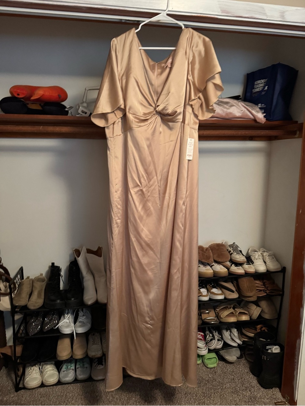Show Me Your MuMu Champagne Satin Maxi Dress with Flutter Sleeves